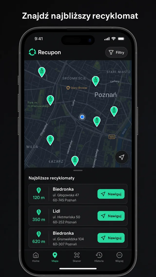 Mapa recyklomatów w Recupon